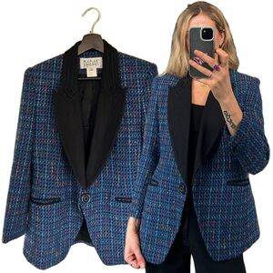 Vintage Tweed Made in Italy Blue Multicolour Wool Blend Blazer Jacket